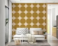 Bold dot pattern with deep ochre spheres for a modern, stylish interior look