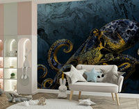 Elegant eight-limbed Octopus Majesty wall covering interior design.
