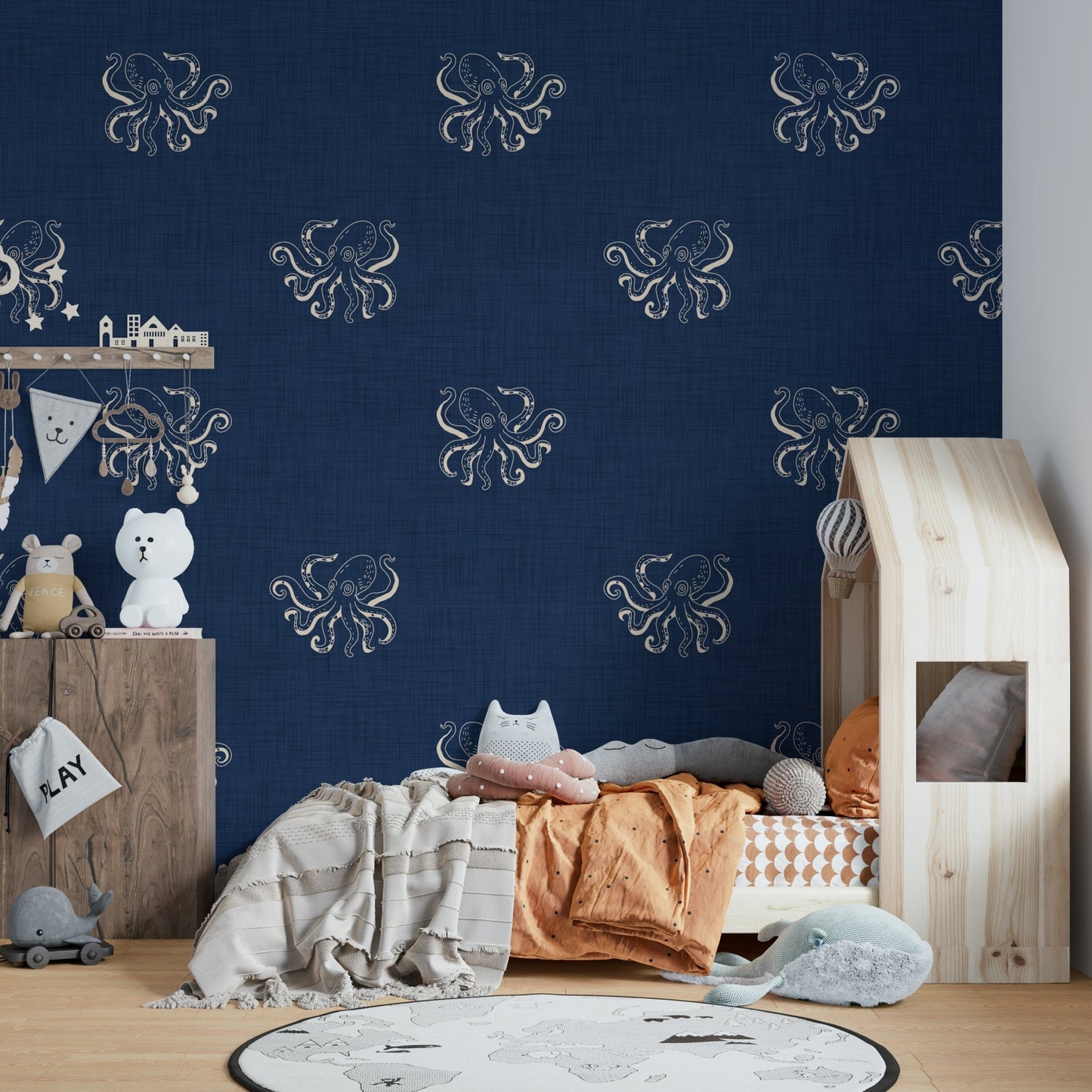 Tentacle detail in marine-themed wallpaper
