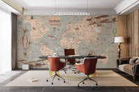 Elegant aeronautical-themed wallpaper mural for office decor.