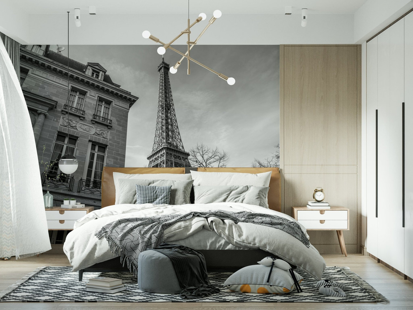 Old building next to Eiffel tower Wall Mural