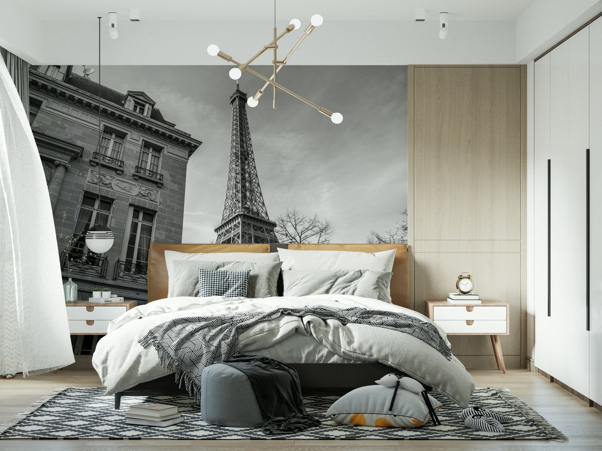 Old building next to Eiffel tower Wall Mural