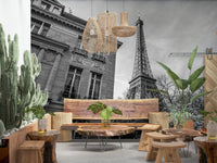 Old building next to Eiffel tower Wall Mural