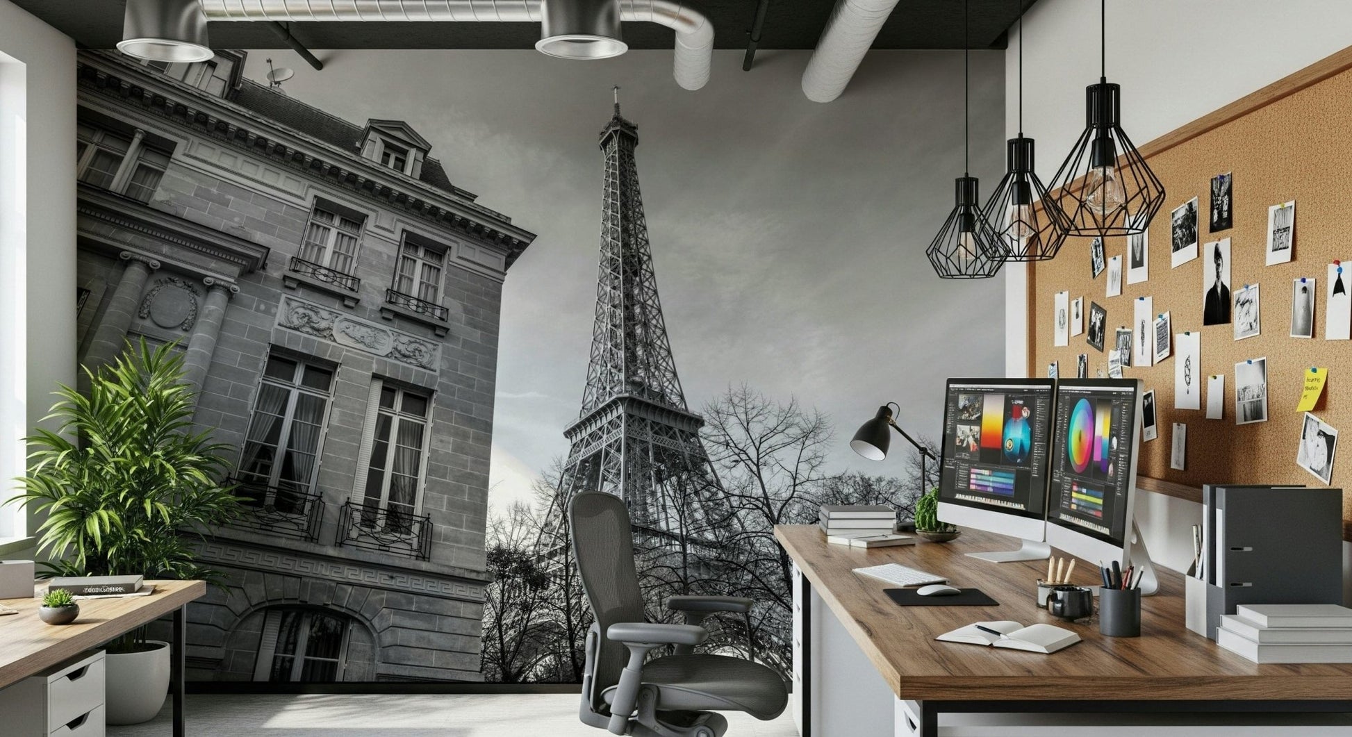 Old building next to Eiffel tower Wall Mural