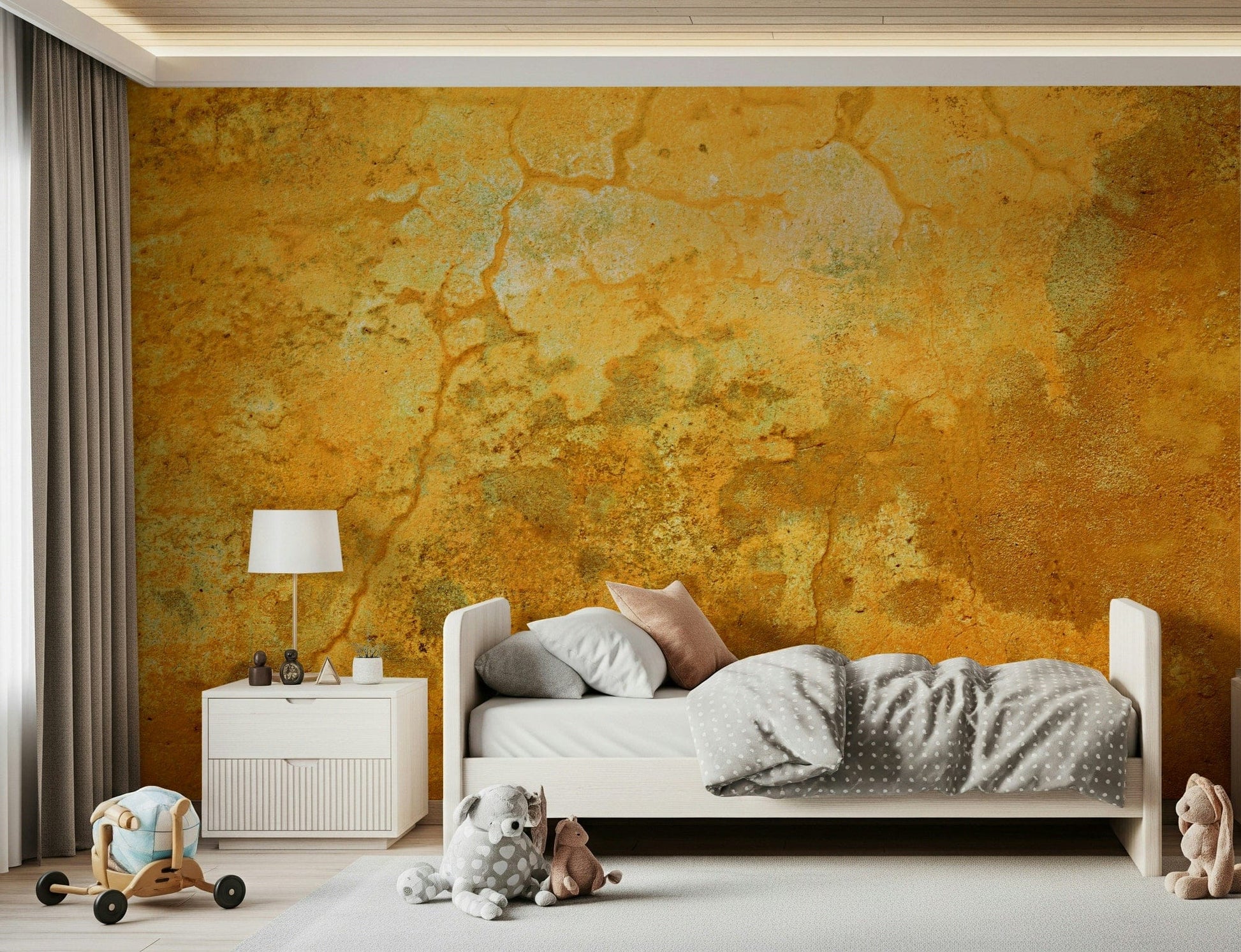 Crumbling plaster effect wall mural in earthy palette