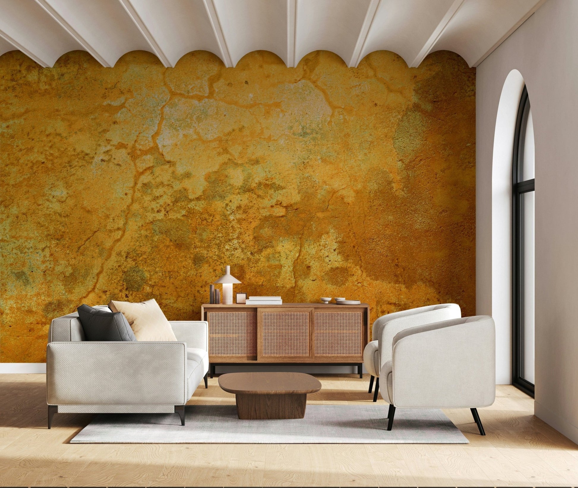 Aged stucco surface wall mural with peeling texture