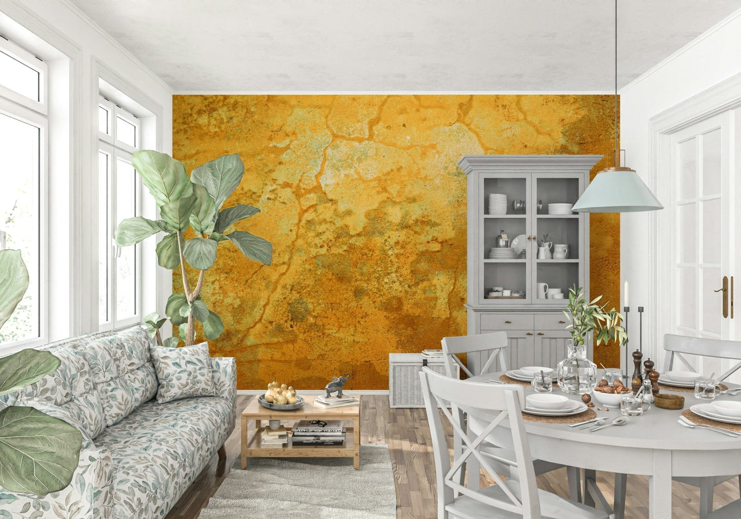 Old peeling wall mural with layered rustic texture