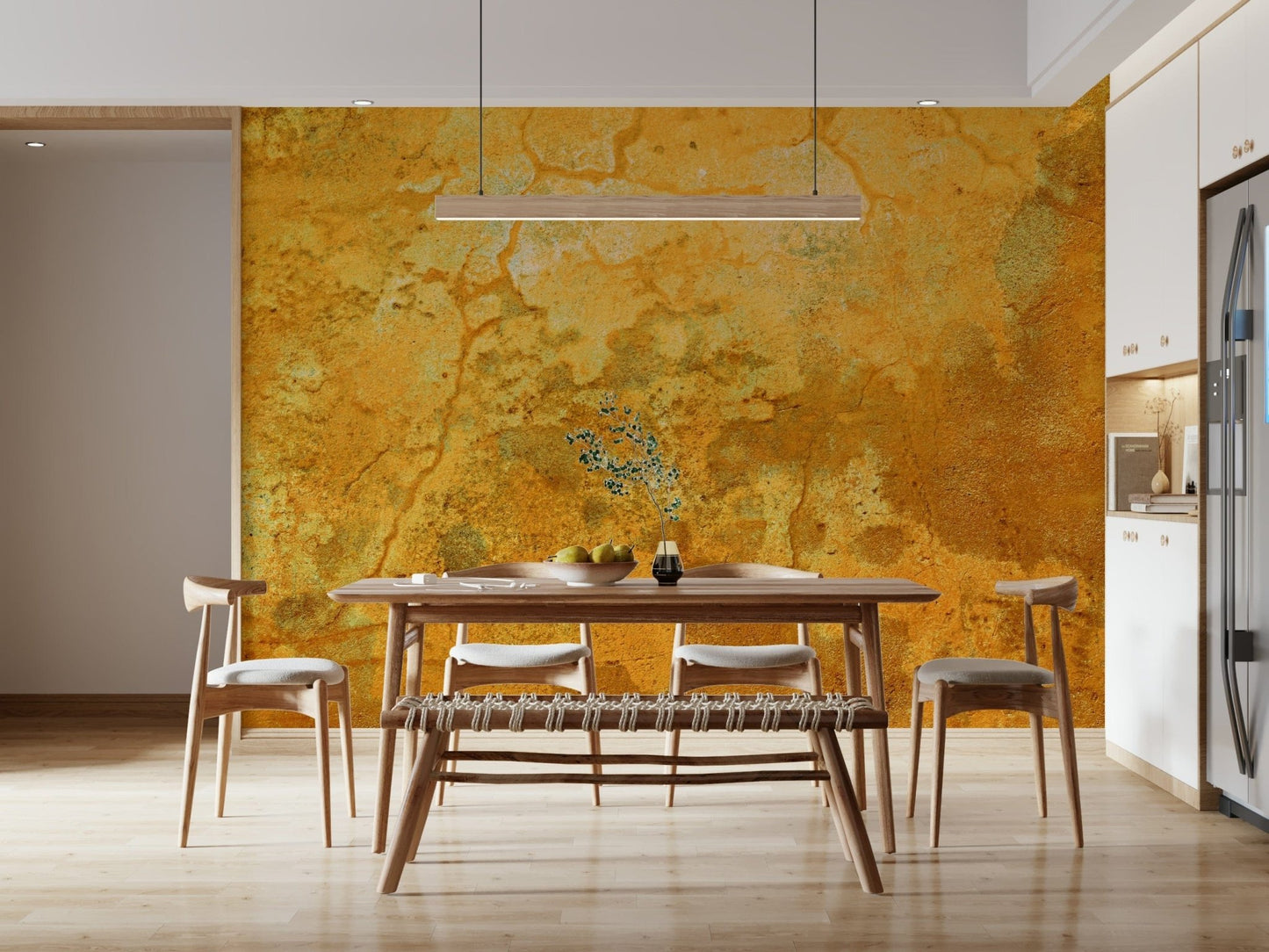 Distressed plaster wall mural with rough texture details