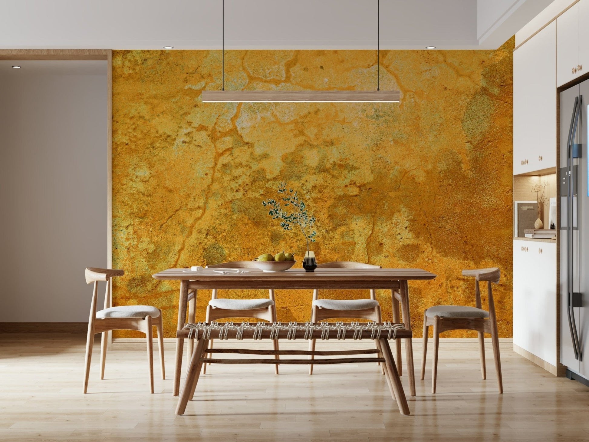 Distressed plaster wall mural with rough texture details