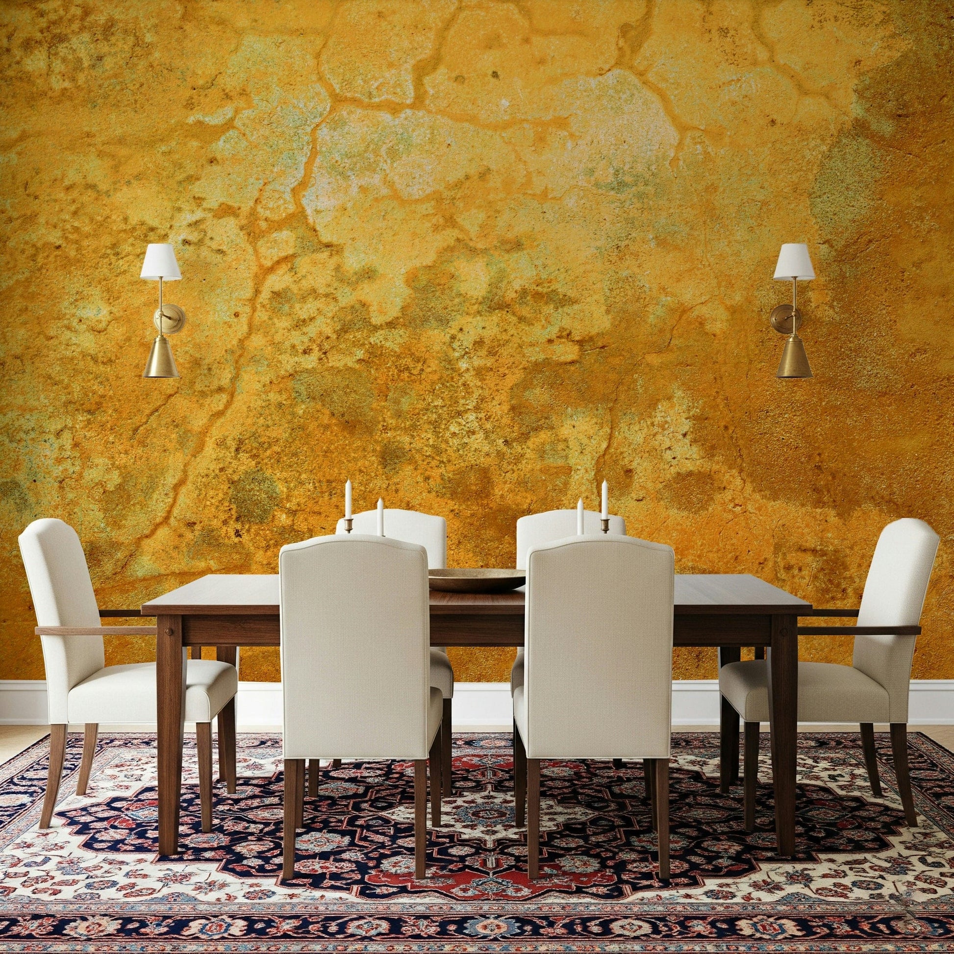 Vintage cracked wall mural in golden brown hues