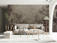 Old English Garden Fresco Aubergine mural balustrade classic foliage design.