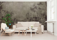 Aubergine Fresco wallpaper with an elegant romantic garden terrace scene.