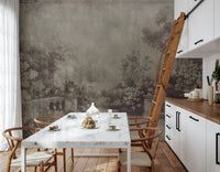 Victorian Old Garden Aubergine mural, ornate luxurious shaded vista.