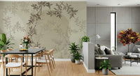 Olive leaves wall mural in home office, calm modern backdrop