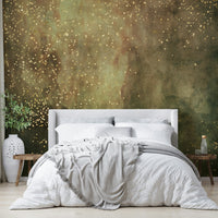 Olive Galaxy Mural with cosmic design for a celestial vibe.

