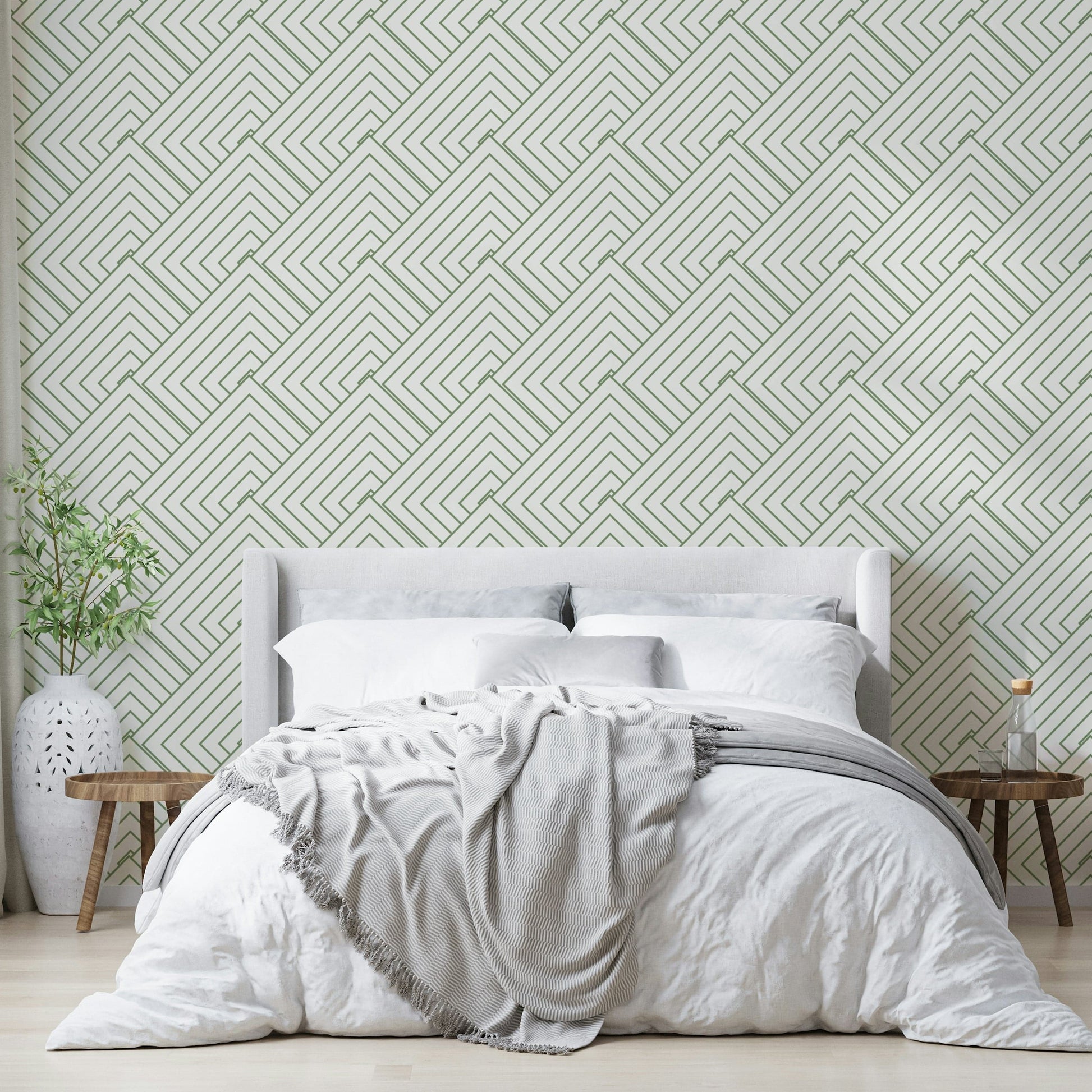The color palette is calm and earthy, with shades of olive, beige, and white.
