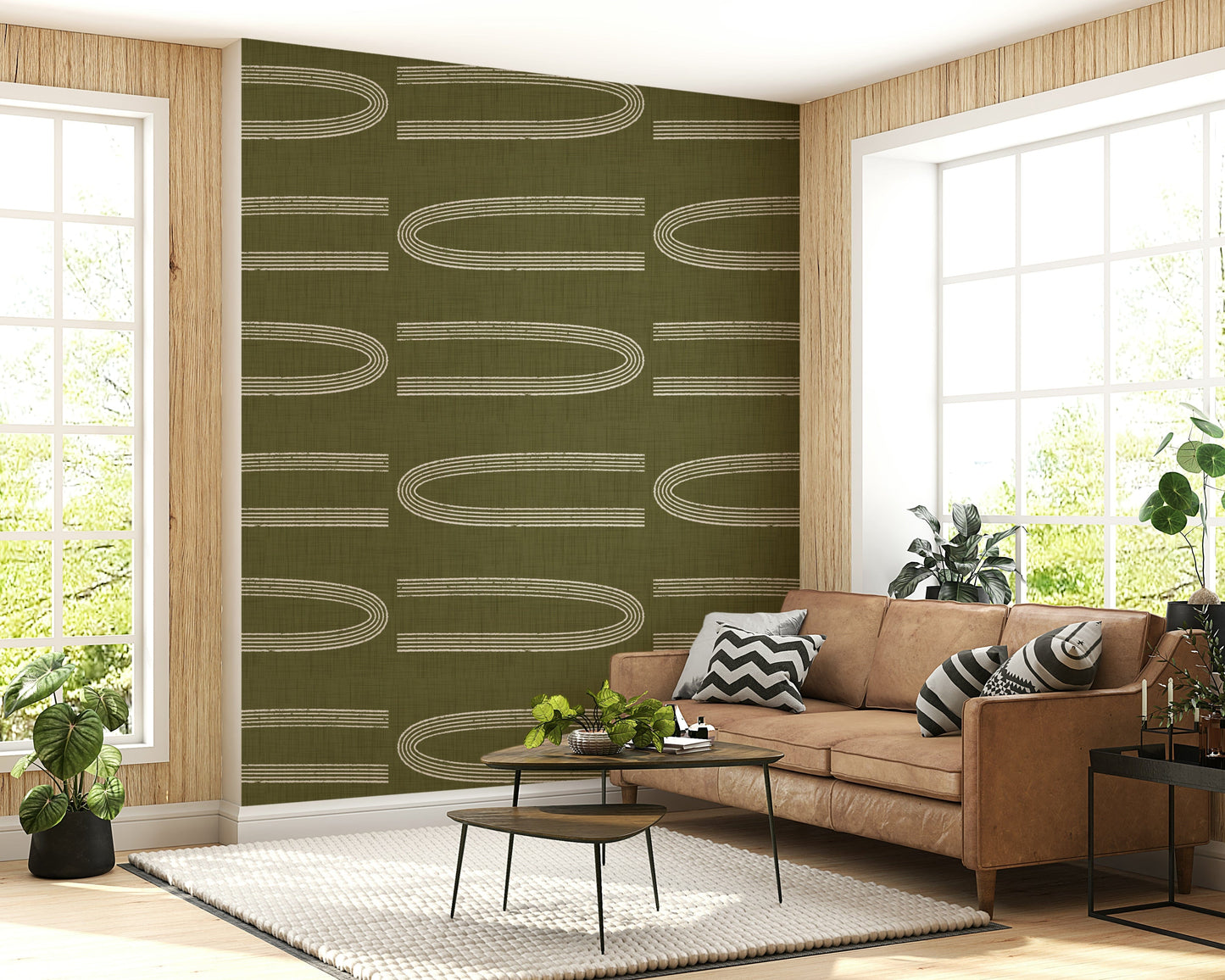 A beautiful retro geometric wall mural for a living room.

