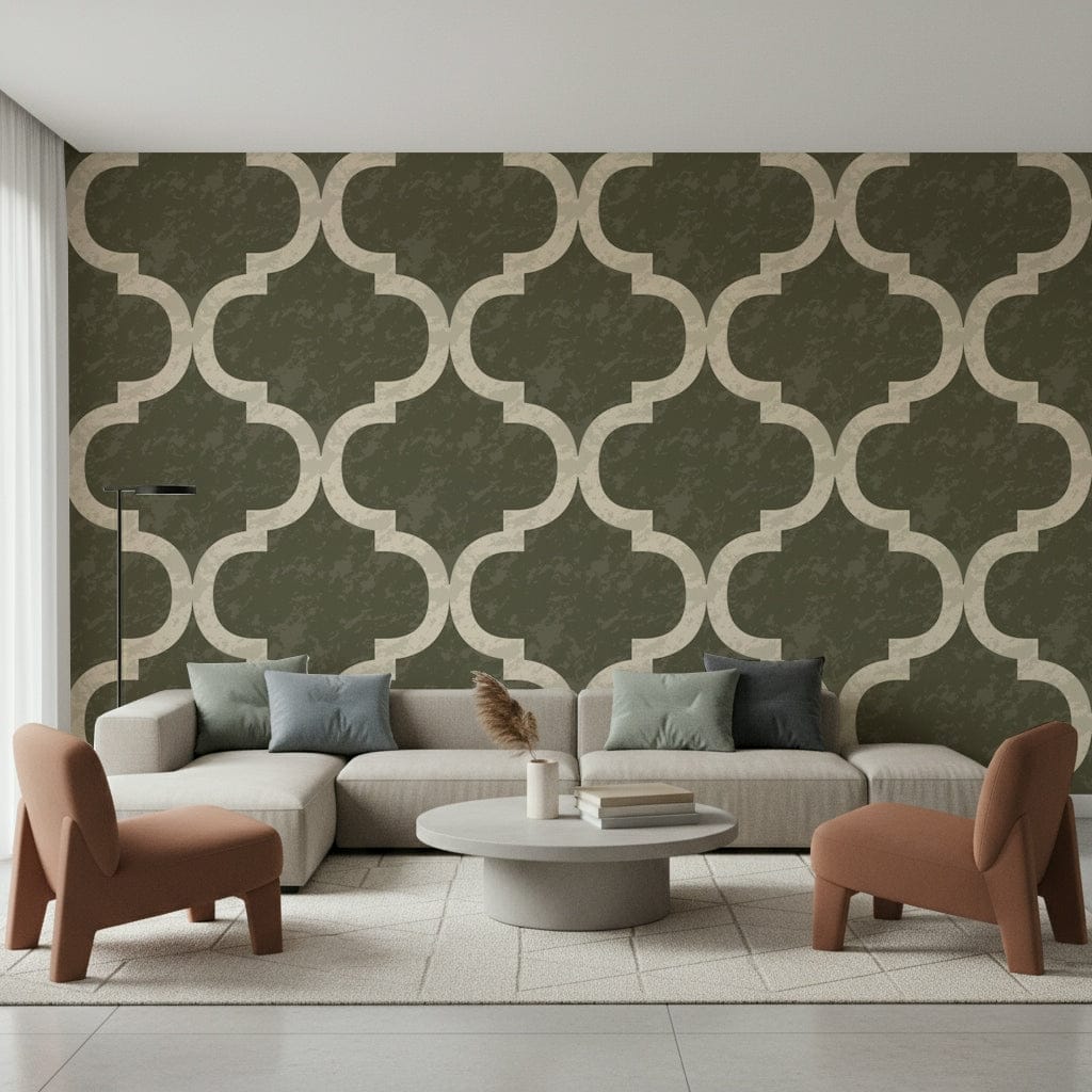 Moroccan-inspired olive wallpaper for elegant feature walls