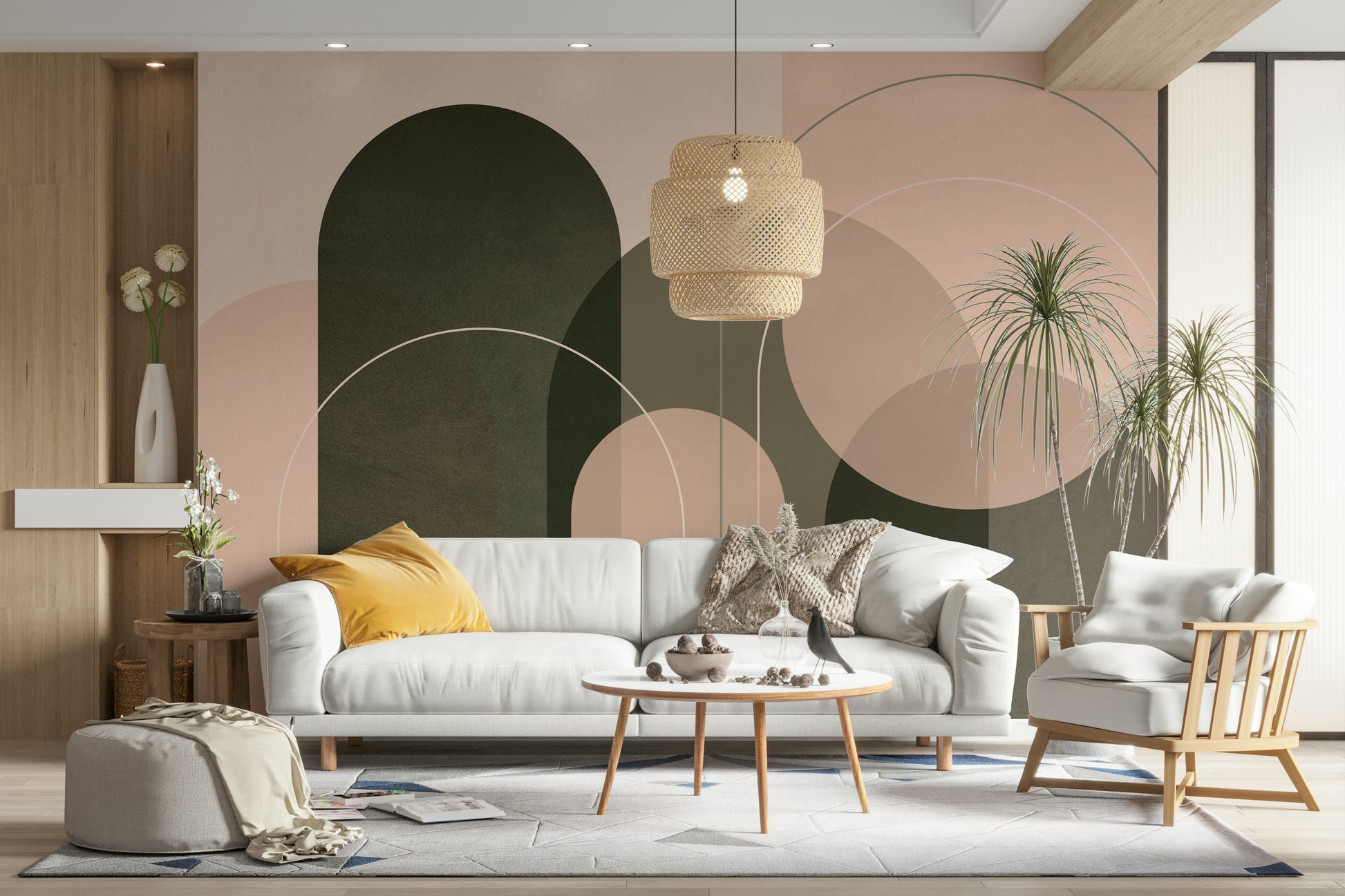 Minimalist wallpaper in natural olive peach palette

