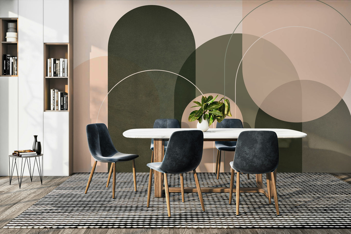 Calm wallpaper with warm peach and green tones

