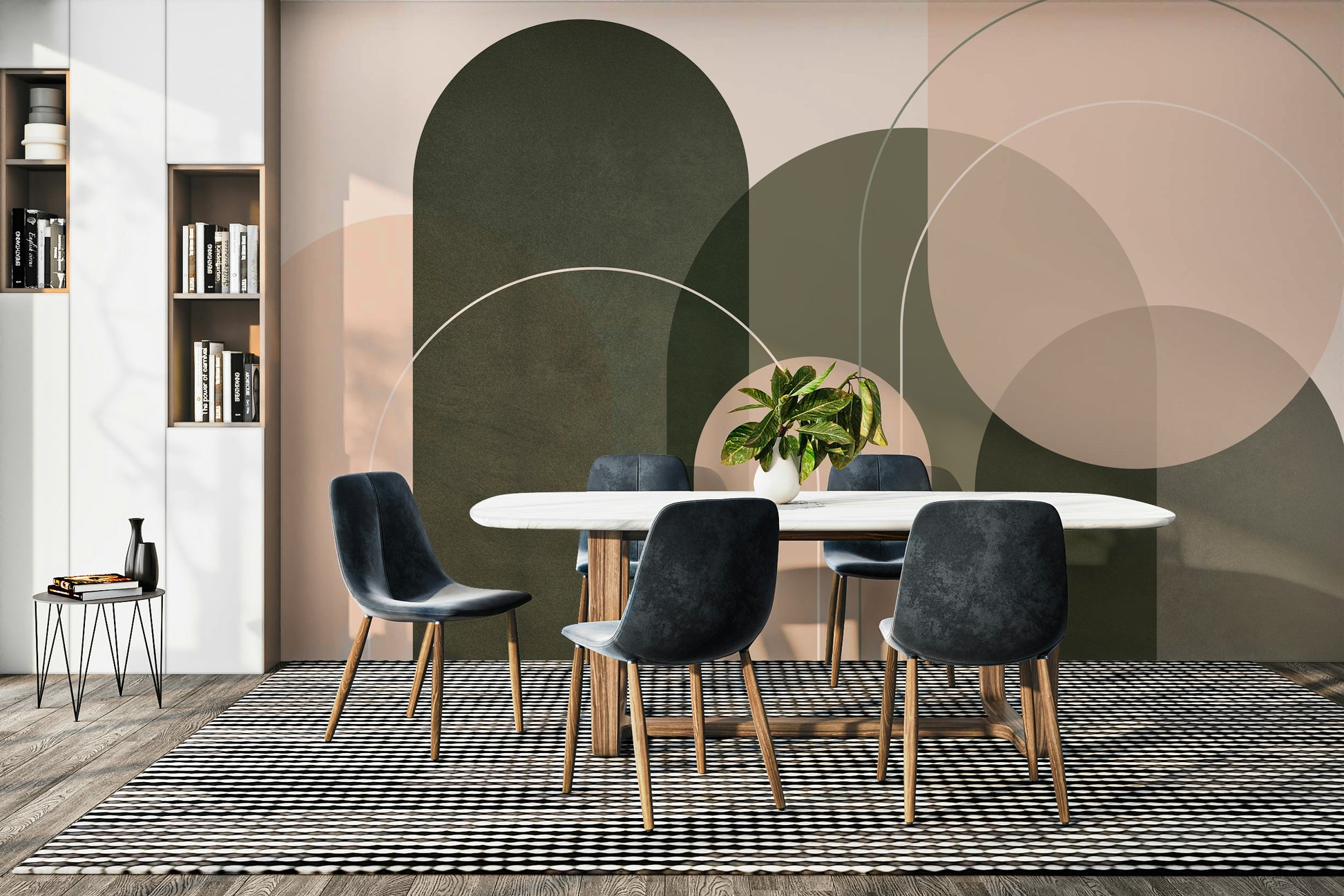 Calm wallpaper with warm peach and green tones

