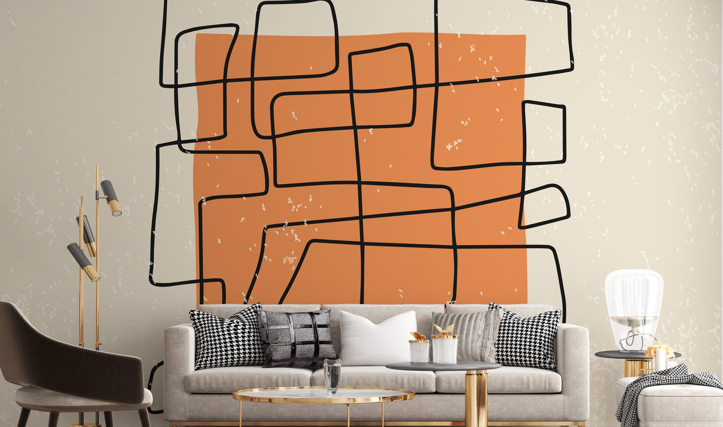 Minimalist abstract one line mural design