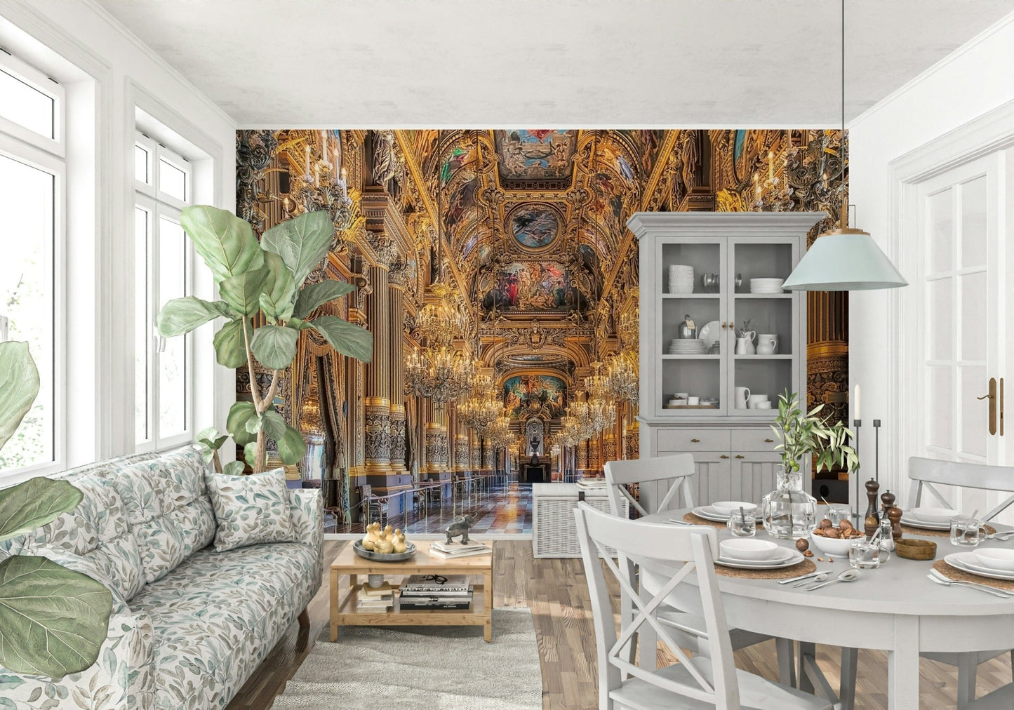 Shimmering brass accents Opulent Grandeur wallpaper for walls.