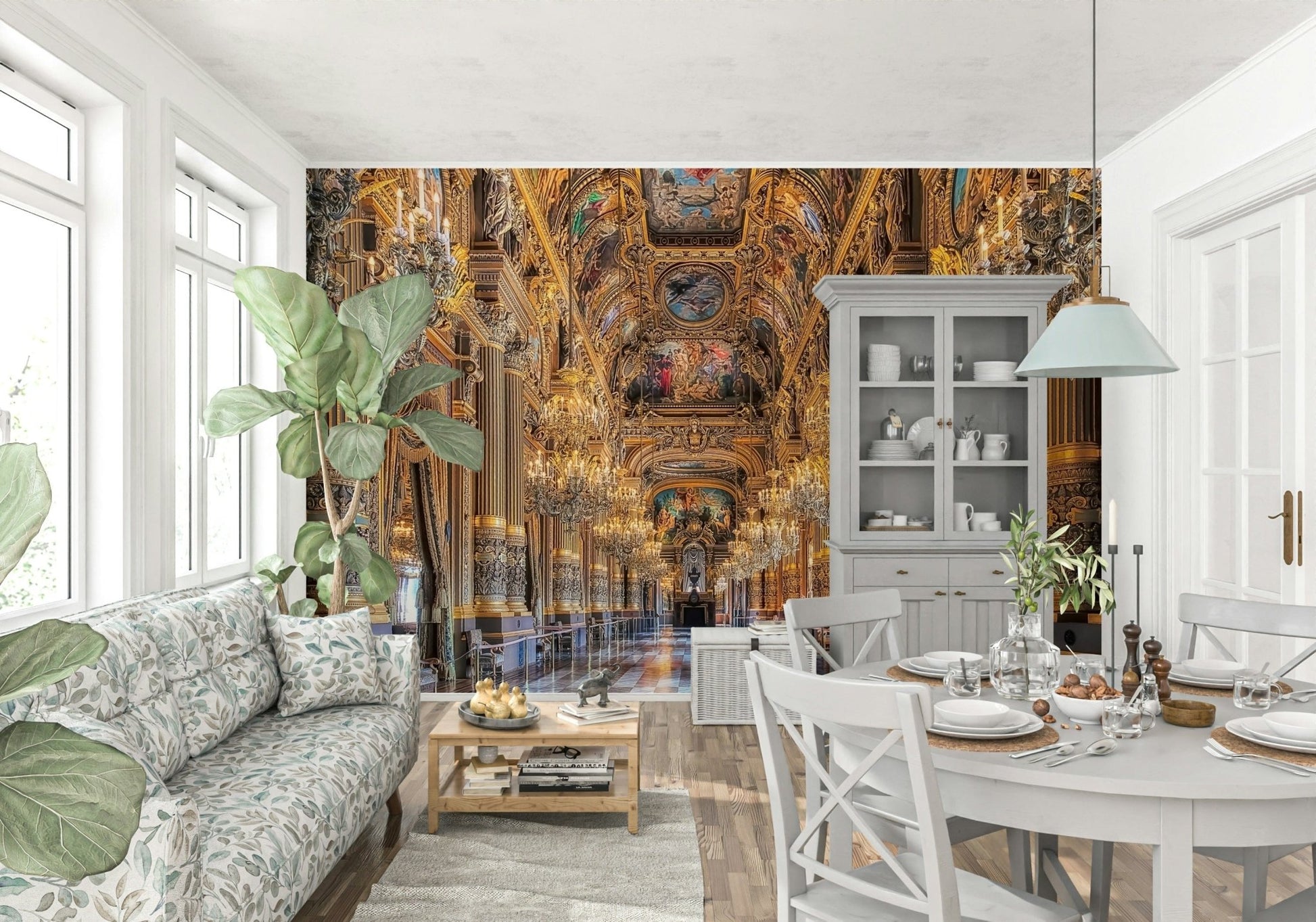 Shimmering brass accents Opulent Grandeur wallpaper for walls.