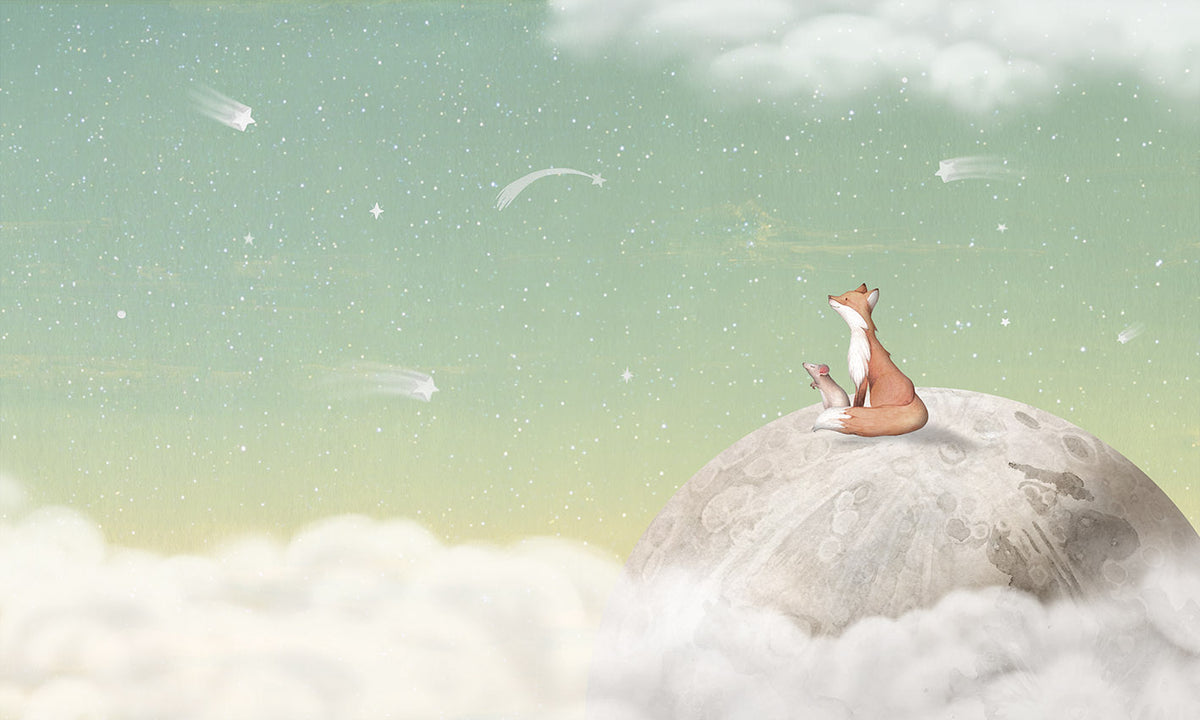 Fox On the Moon Green Mural in your room