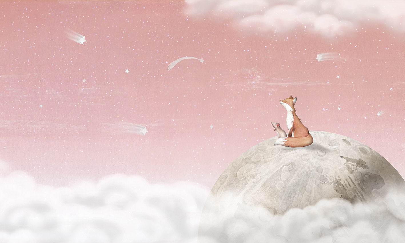 Fox on the Moon Pink Mural