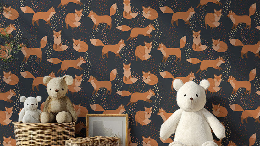 Playful orange foxes wallpaper design
