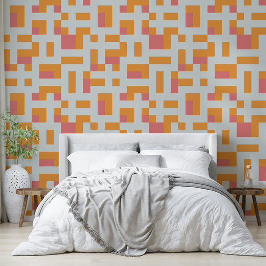 A beautiful modern blocks wallpaper mural with geometric shapes.

