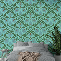 The color palette is dominated by aqua tones.