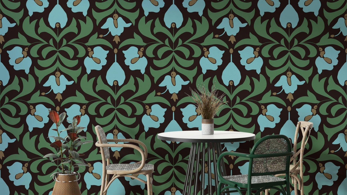 A soft and ethereal floral wallpaper pattern.
