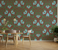 Features lush botanical elements and flowers.
