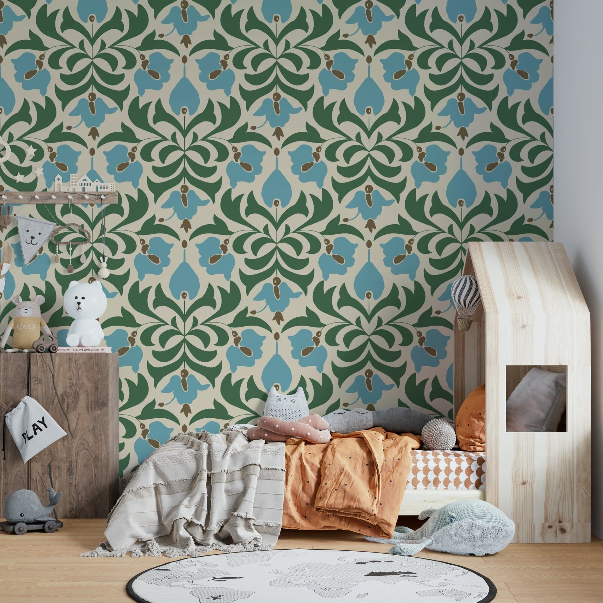 A soft and calming floral wallpaper pattern.
