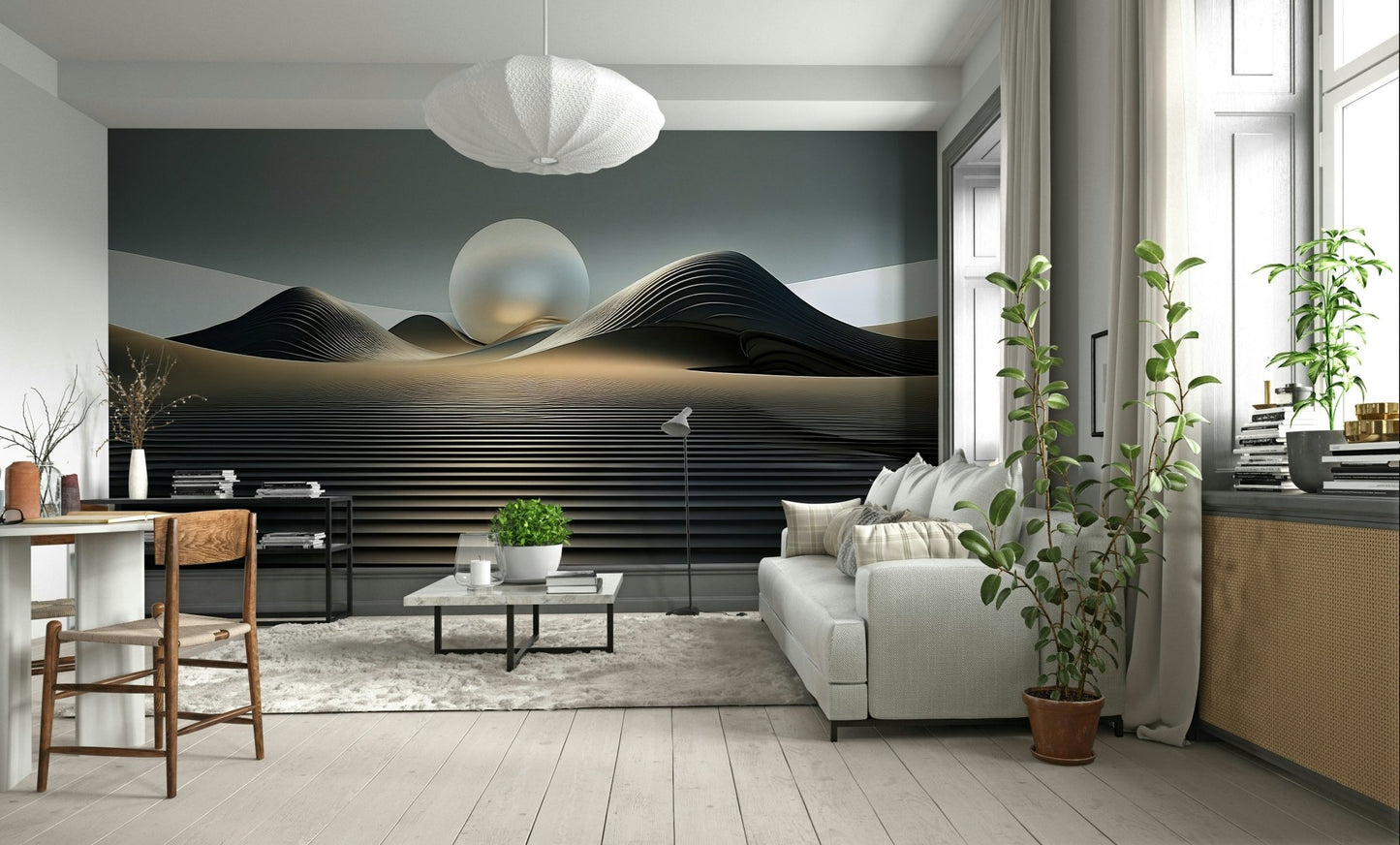 Office wall mural wallpaper with subtle desert horizon

