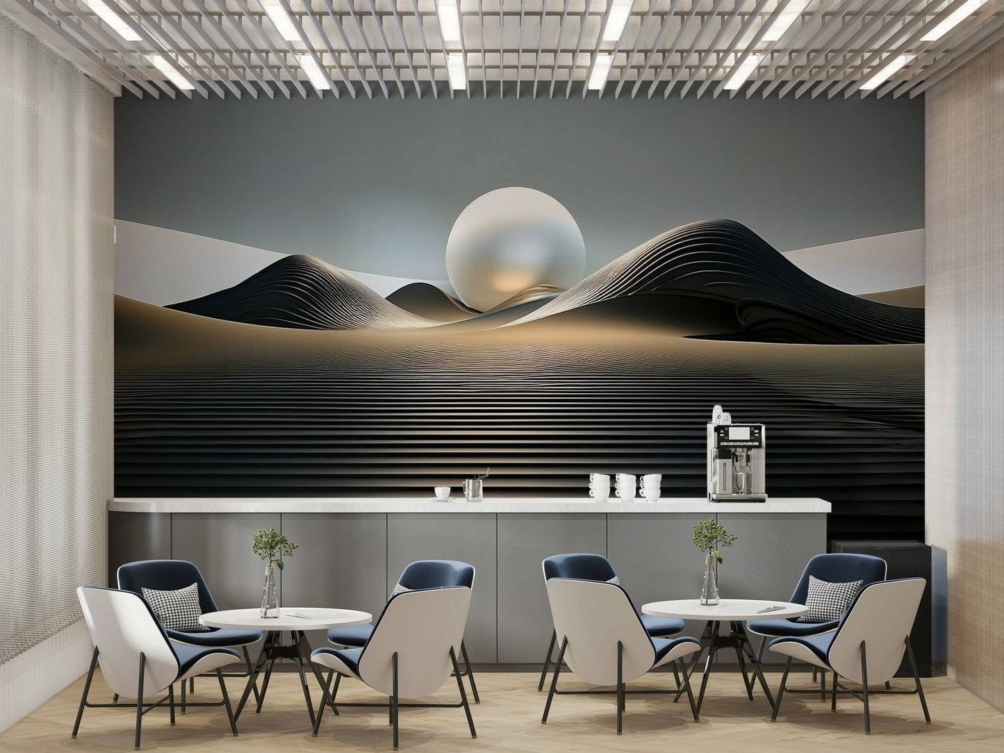 Calm gradient dune layers in minimalist wallpaper mural

