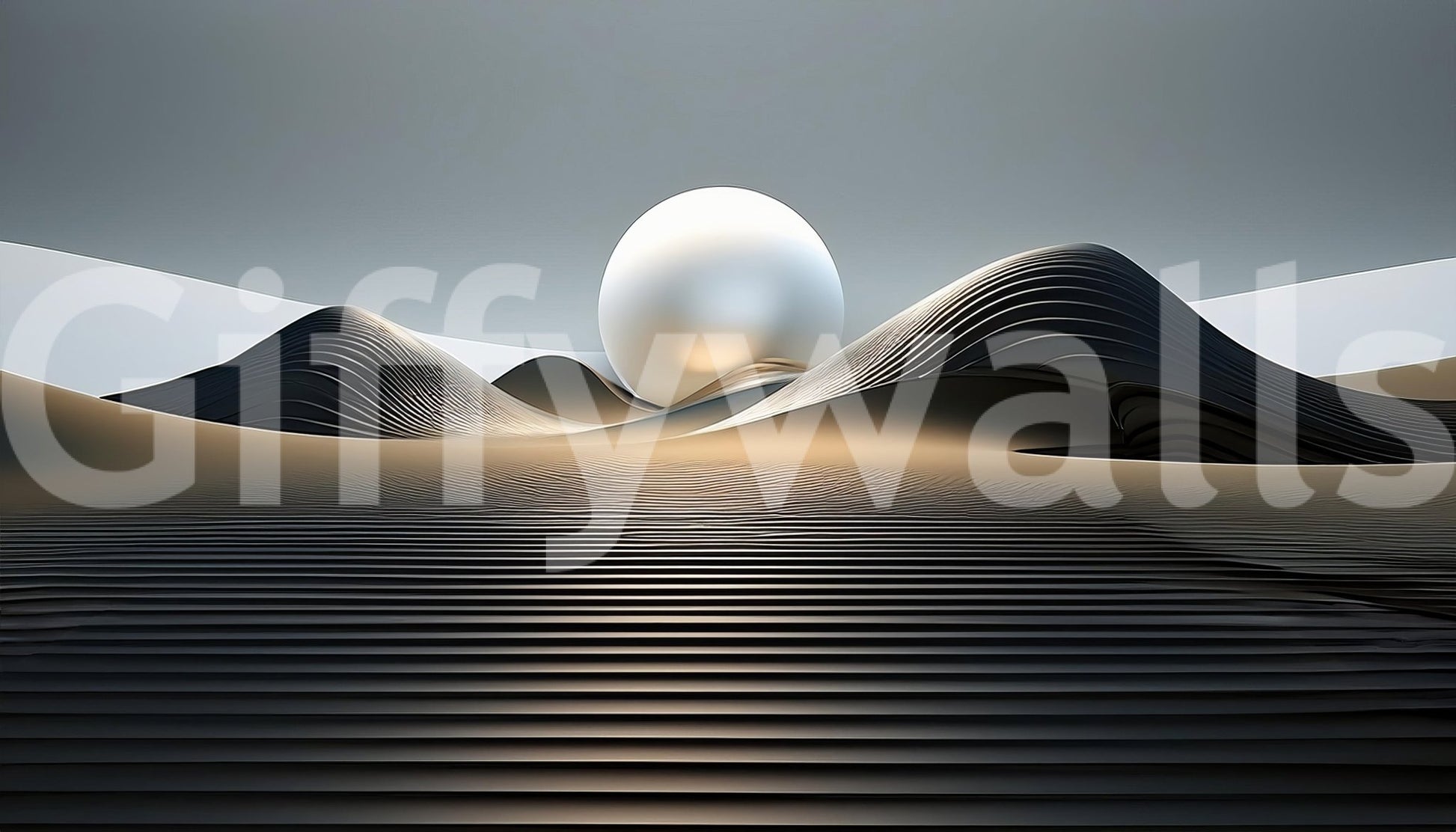 Non‑woven mural showing desert silhouettes in soft tones

