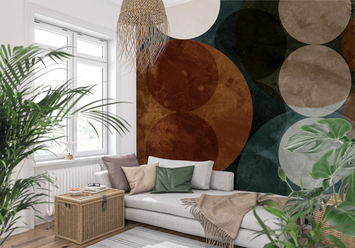 Orbital Harmony in Earthy Colours Wall Mural - Abstract Planet Art
