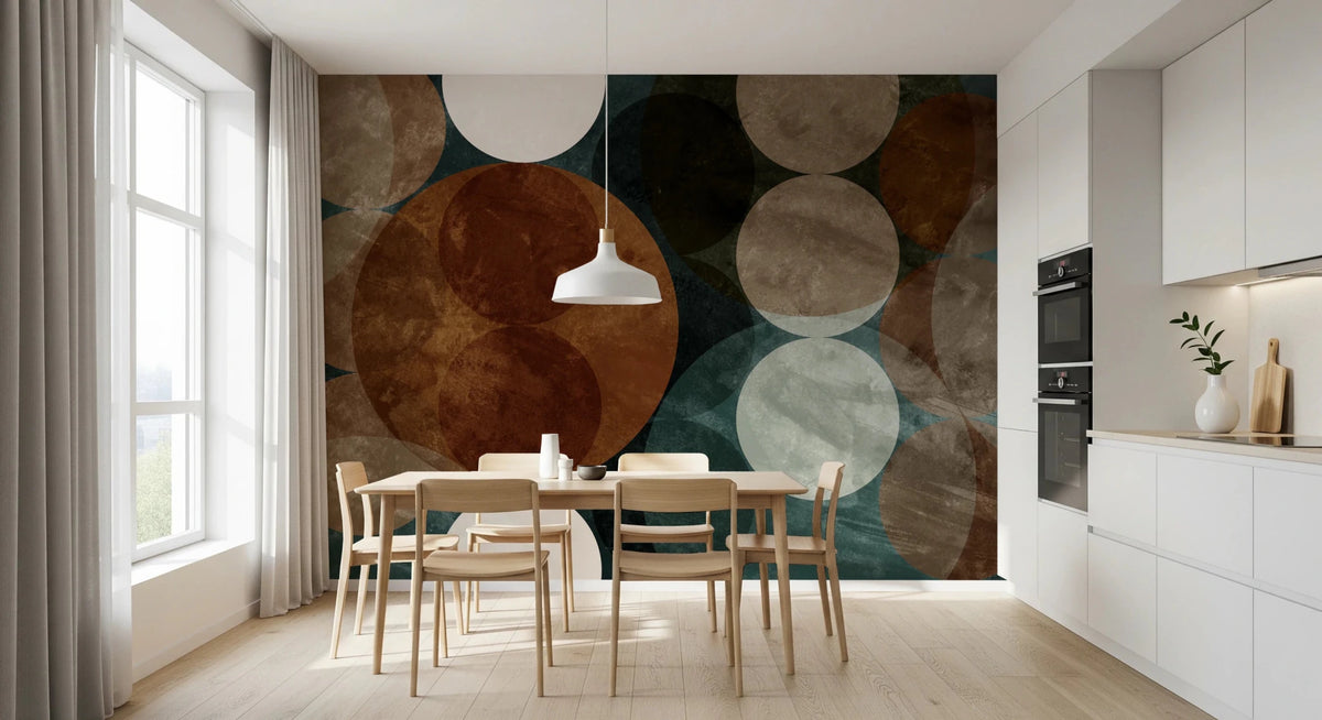 Orbital Harmony in Earthy Colours Wall Mural - Abstract Planet Art