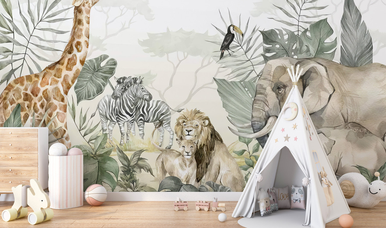 Stunning safari jungle wallpaper mural for nature lovers.
