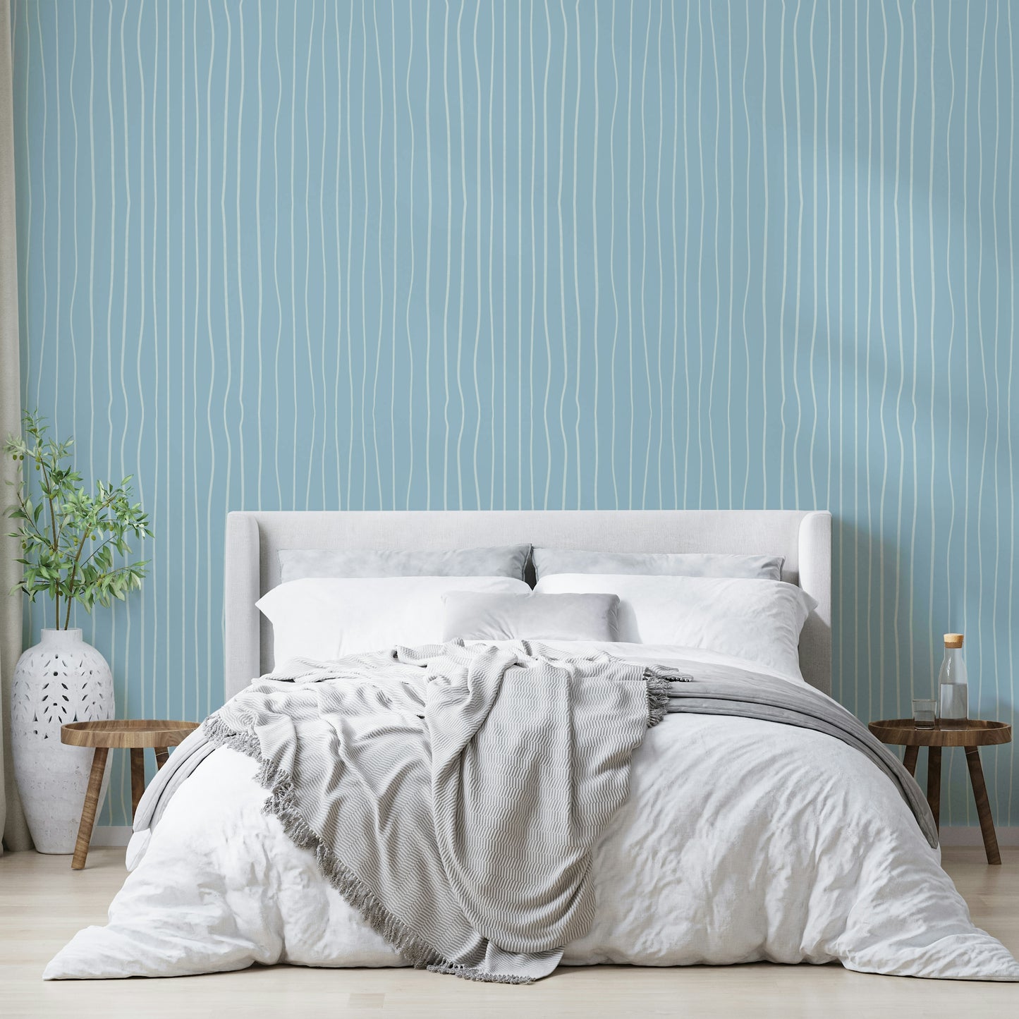 Soft blue line mural with natural flow

