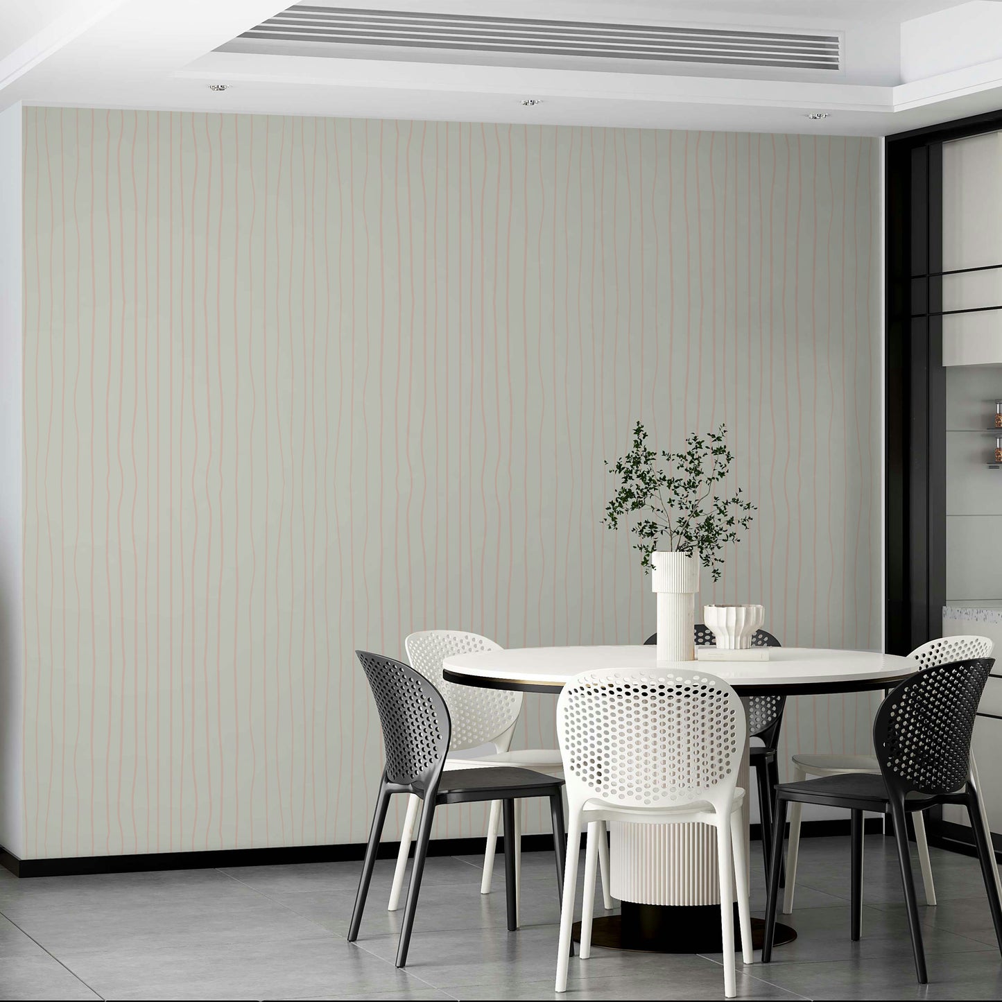 Flowing pink line mural for gentle interiors

