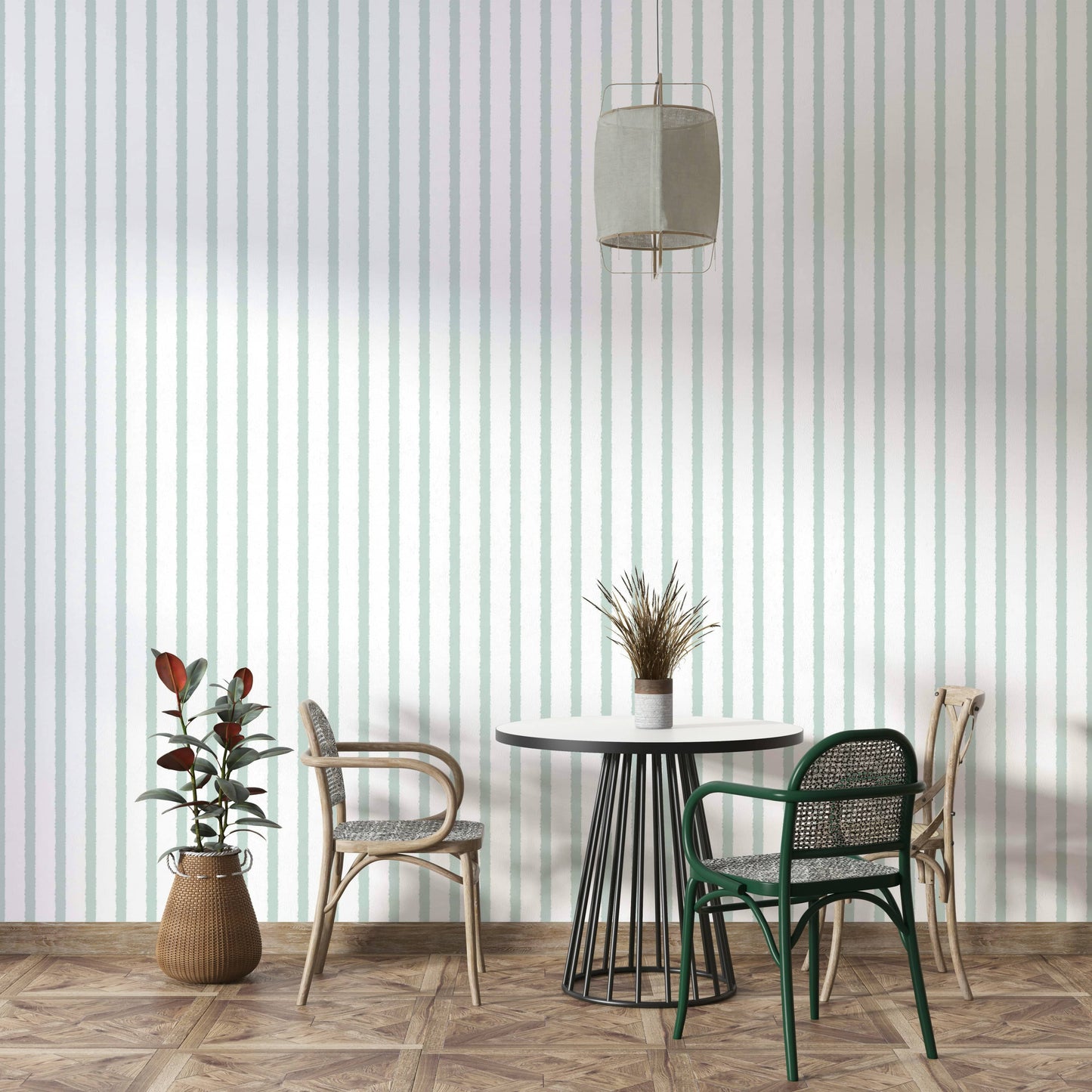 A graceful subtle stripe wall mural in cool, natural tones.

