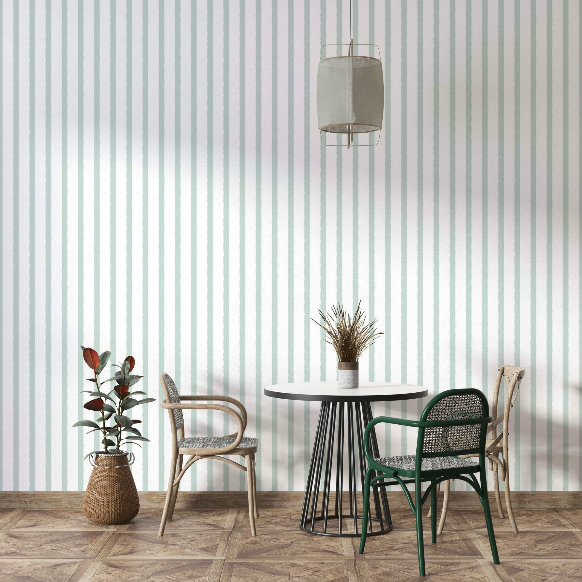 A graceful subtle stripe wall mural in cool, natural tones.

