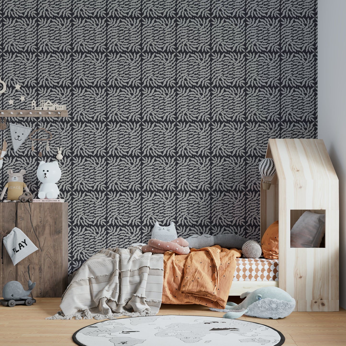 Neutral wallpaper with organic fern motif

