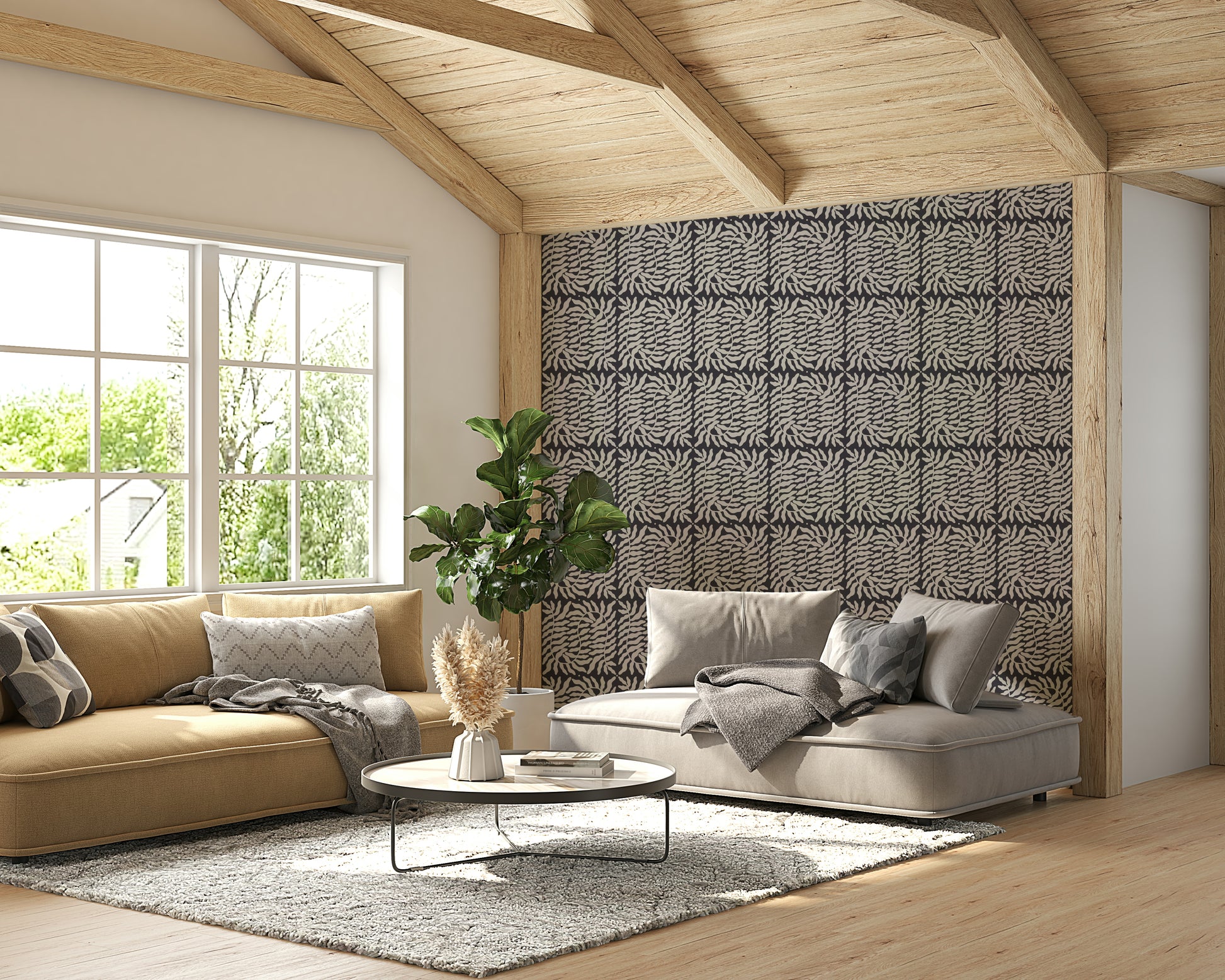Taupe ferns wallpaper for calming wall décor

