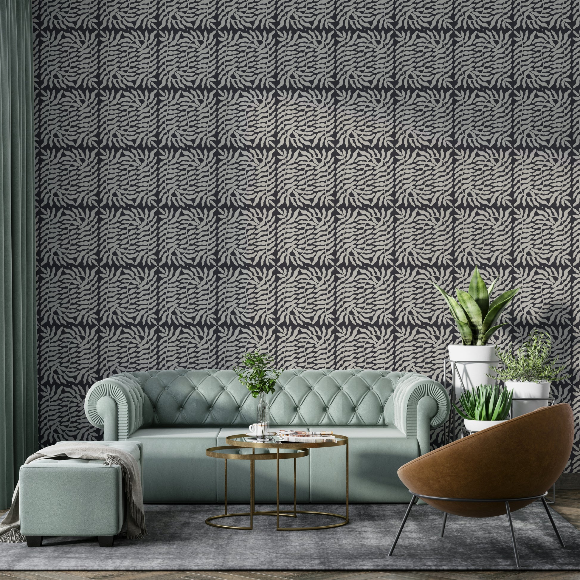 Soft taupe ferns wallpaper for serene interiors

