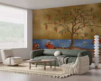 Golden waters wall mural adding detail to a refined home office